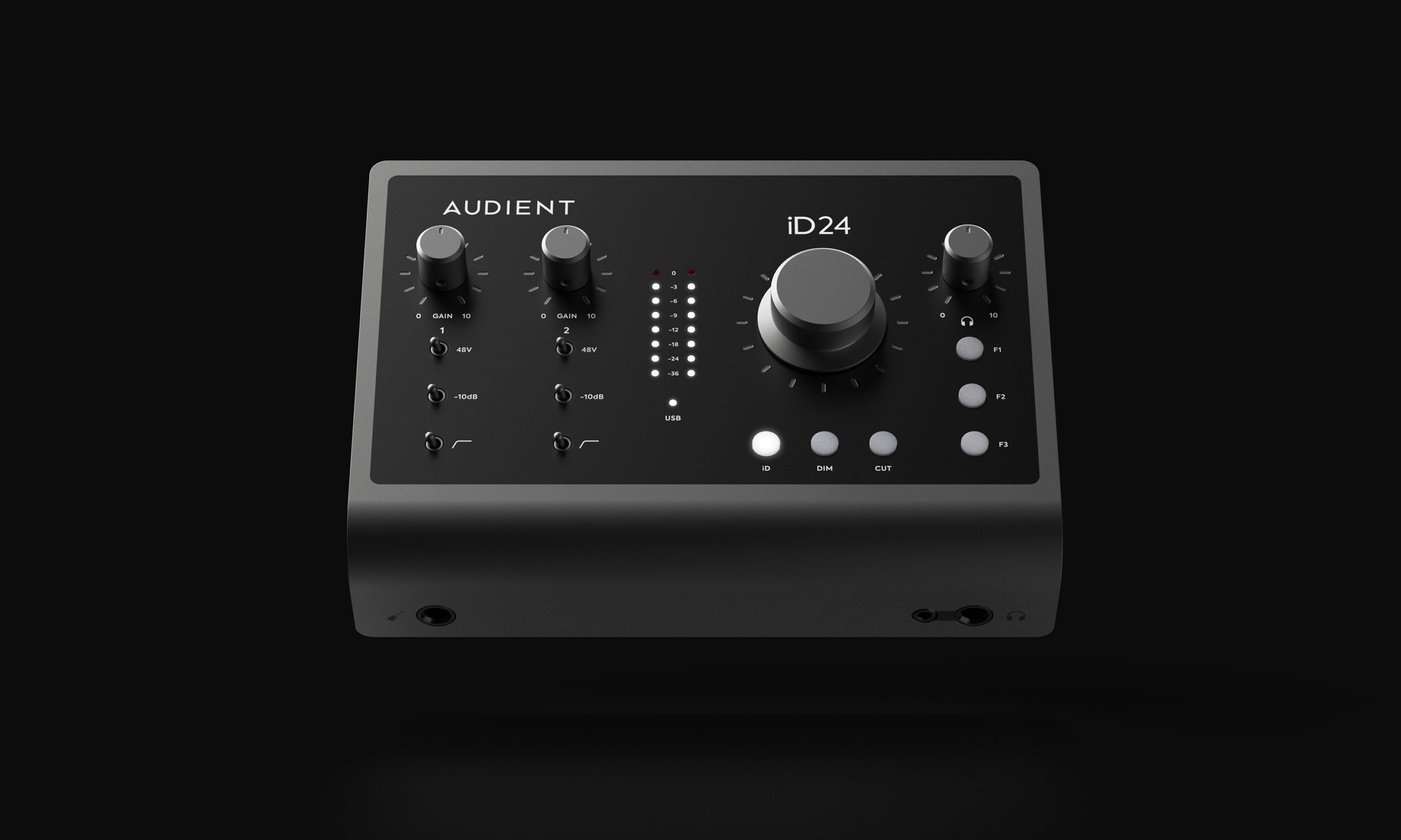 Audient modern new logo designed by UK based branding design studio Equals Design on the ID24 audio interface