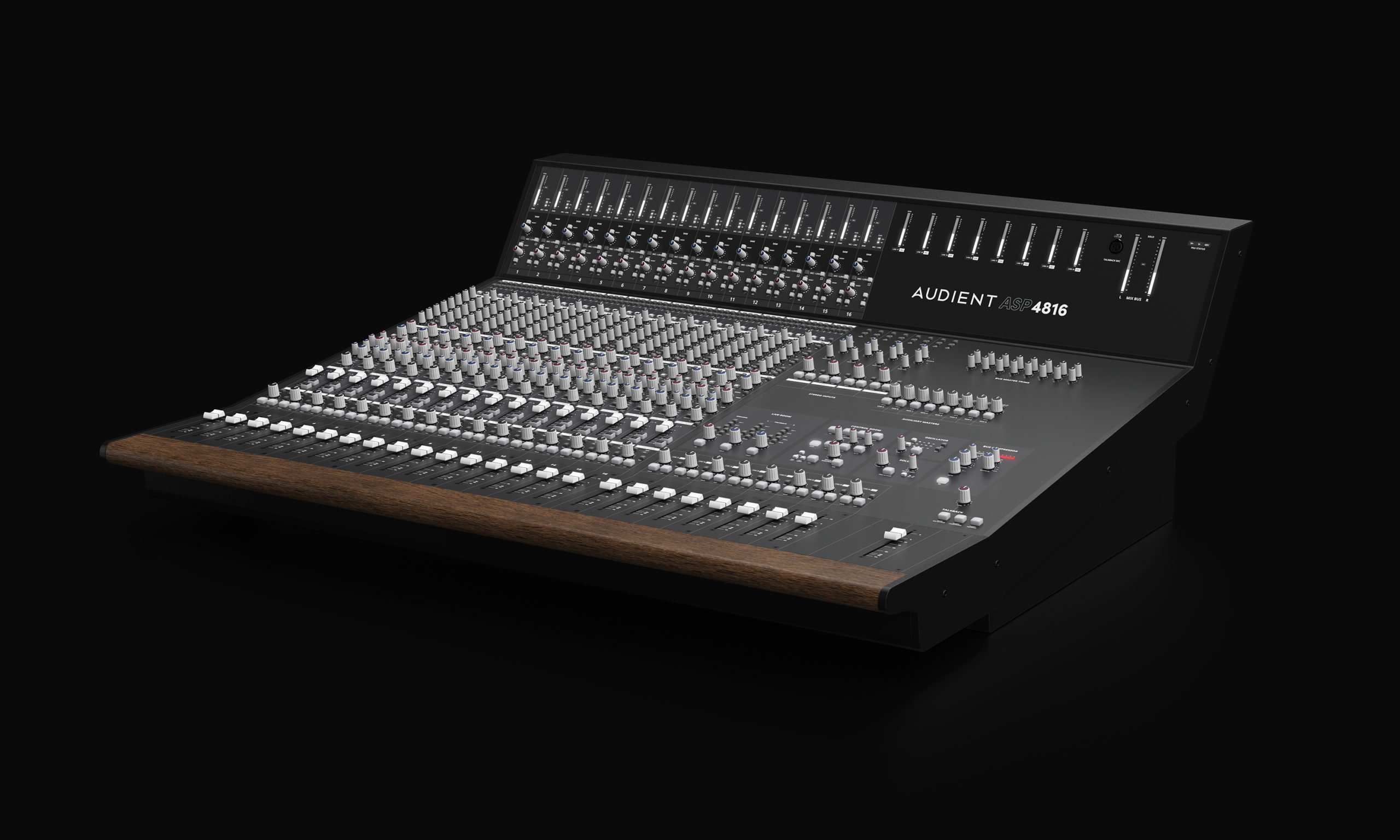 Audient modern new logo designed by UK based branding design studio Equals Design on the ASP4816 Analogue Recording Console