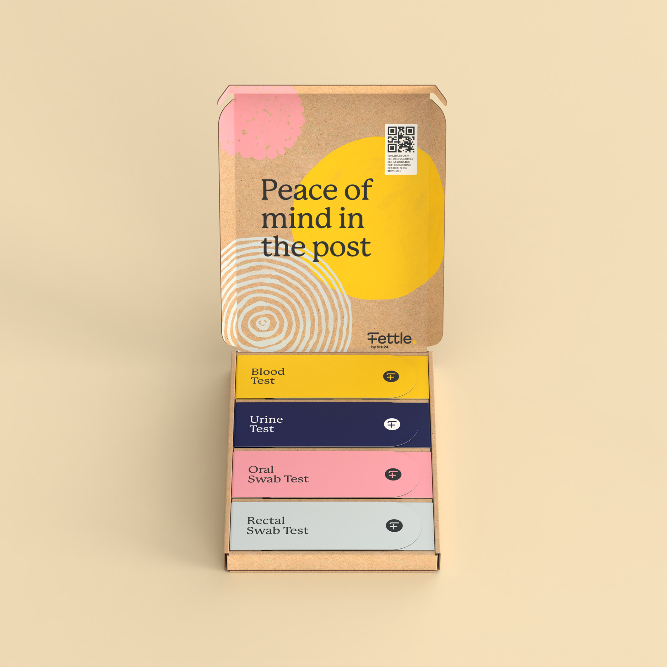 Fettle sexual health kit cardboard packaging designed by UK based packaging design studio Equals Design 