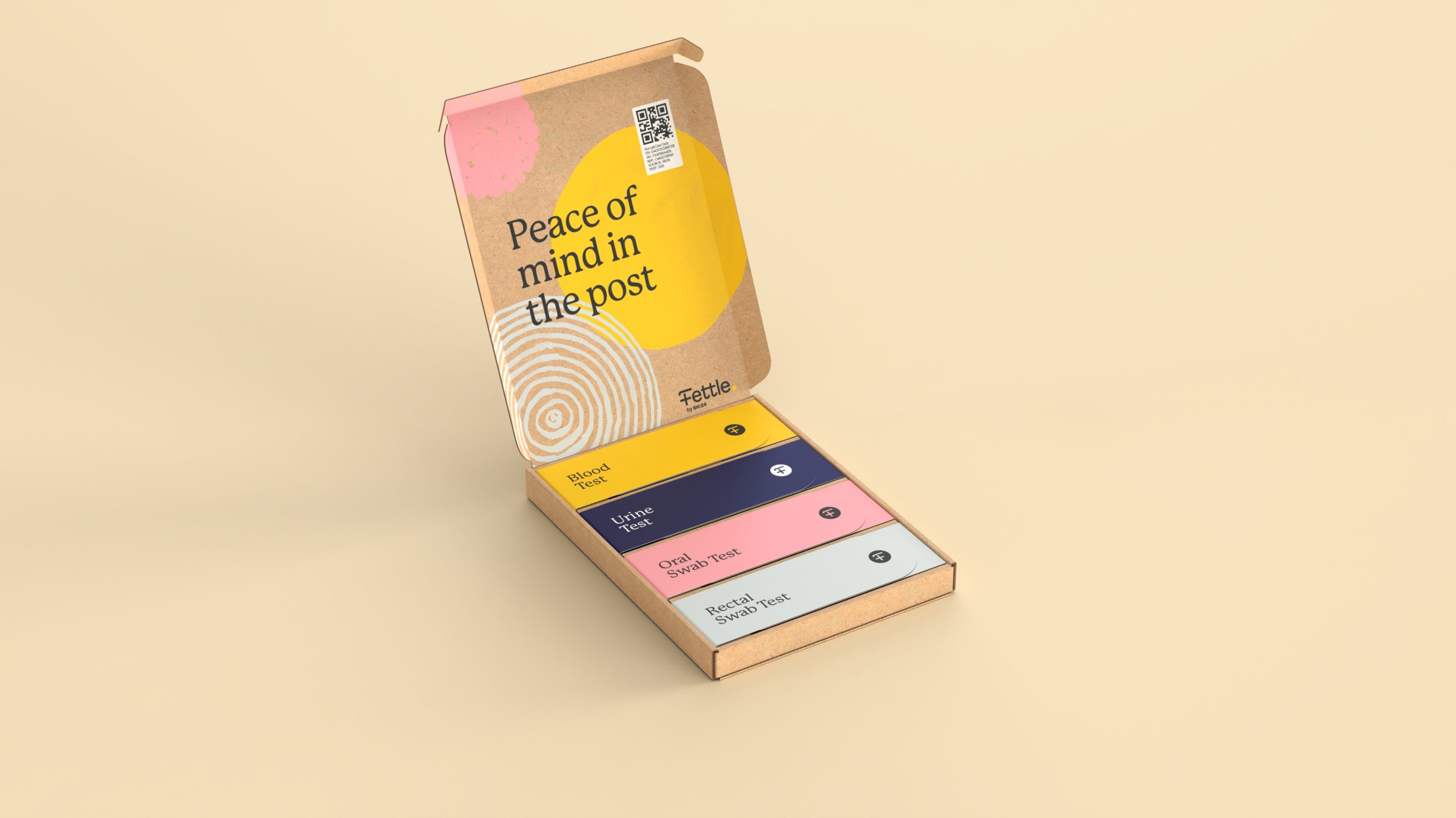 Fettle sexual health kit cardboard packaging designed by UK based packaging design studio Equals Design 