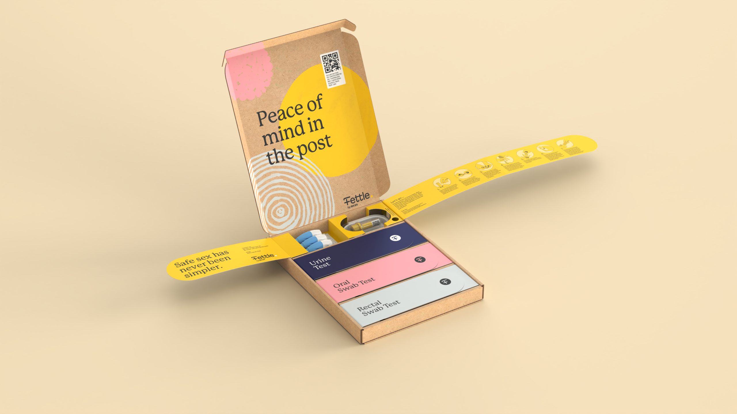 Fettle sexual health kit cardboard packaging designed by UK based packaging design studio Equals Design 