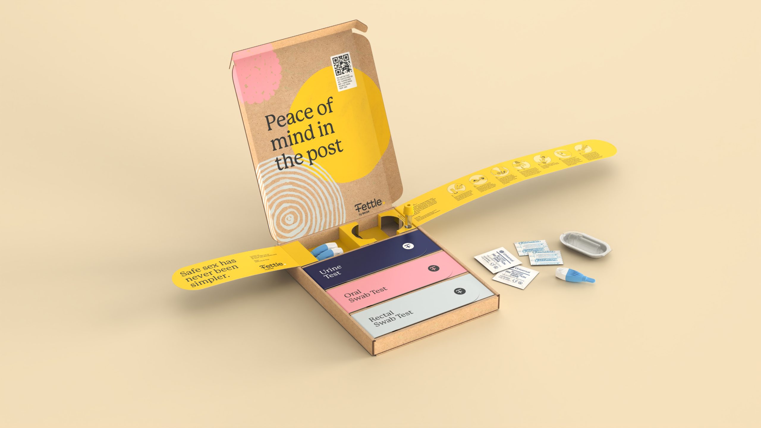 Fettle sexual health kit cardboard packaging designed by UK based packaging design studio Equals Design 