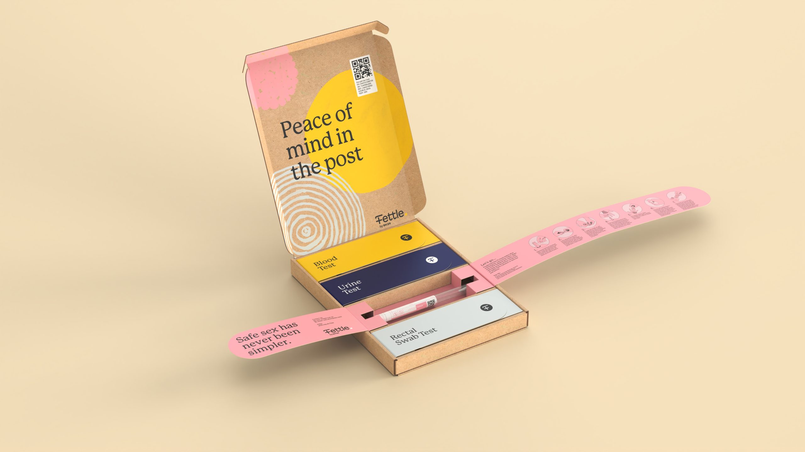 Fettle sexual health kit cardboard packaging designed by UK based packaging design studio Equals Design 