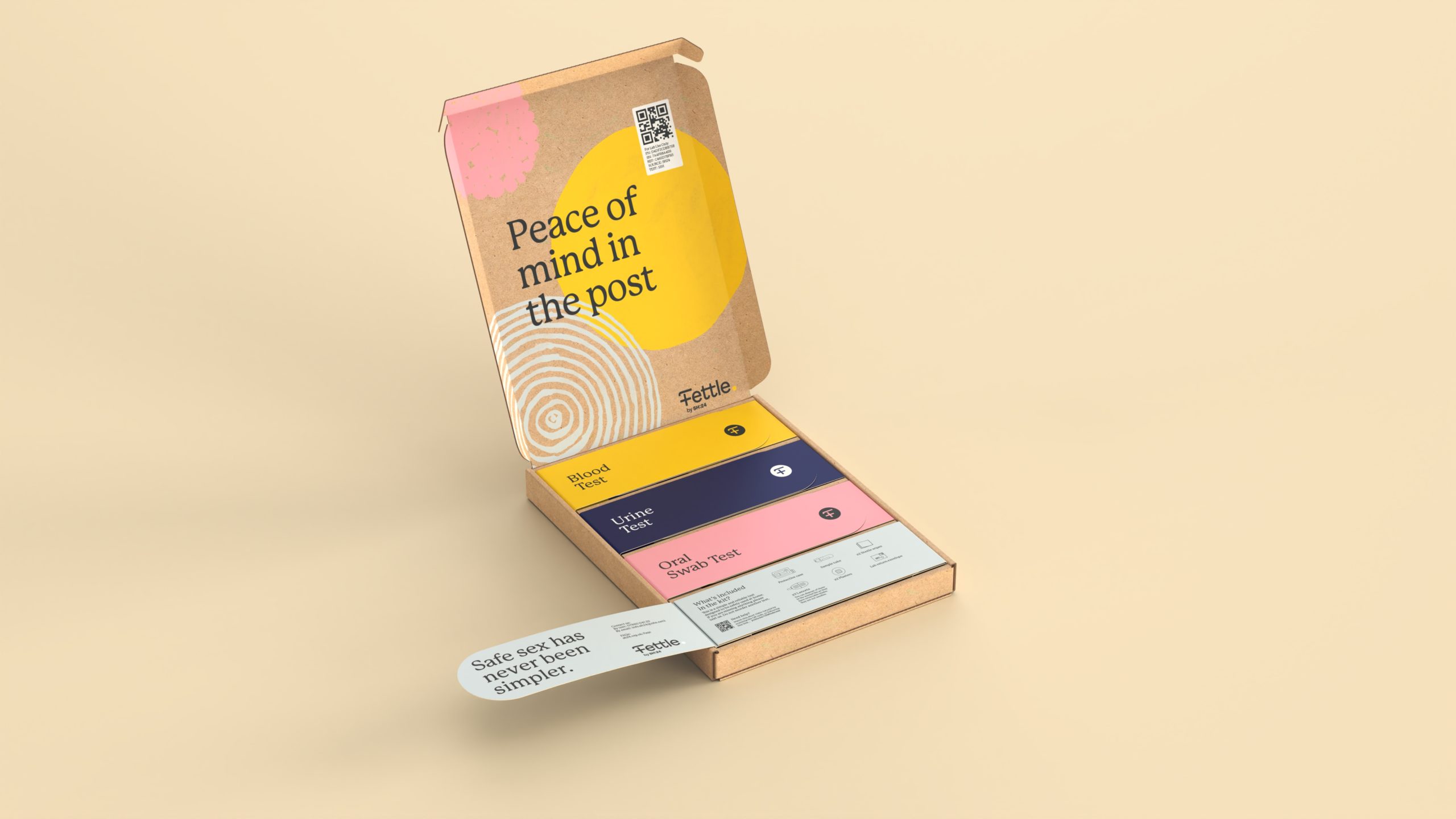 Fettle sexual health kit cardboard packaging designed by UK based packaging design studio Equals Design 