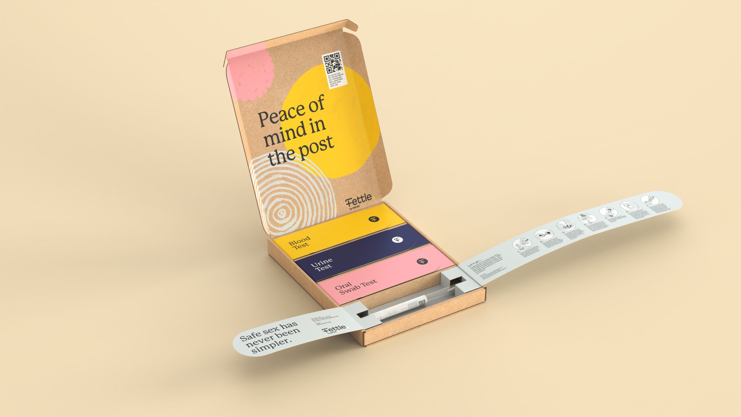 Fettle sexual health kit cardboard packaging designed by UK based packaging design studio Equals Design 